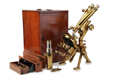 Lot 370 - A Rare Baker Nelson-Curties No.1 Exhibition Monocular & Binocular Microscope