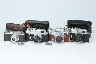 Lot 495 - A Selection of Four Soviet 35mm Rangefinder Cameras