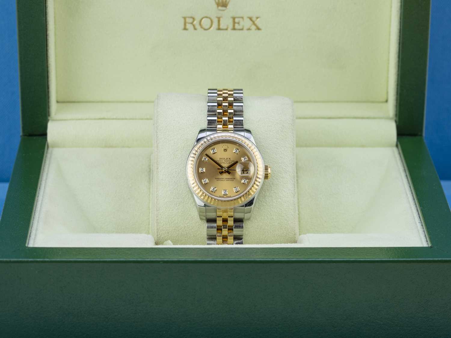 Lot 6 - ROLEX. Oyster Perpetual 'DateJust'. A lady's yellow gold and steel wristwatch.