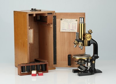 Lot 229 - Brass & Black Enamel Microscope By Reichert