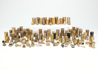 Lot 244 - A Large Collection of Brass Microscope Objectives, Cans & Parts
