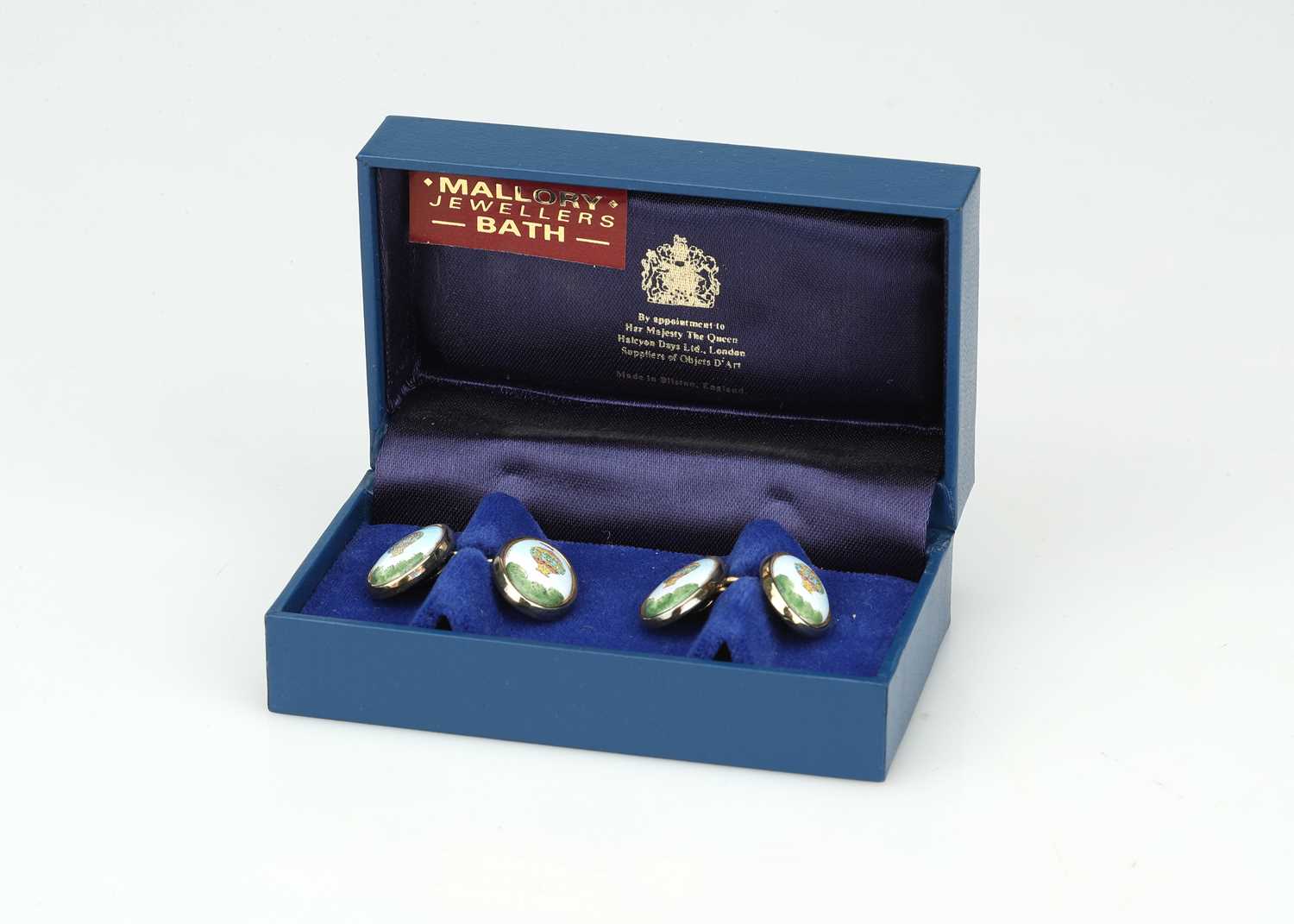 Lot 602 - A Pair of Halcyon Days Enamels Silver Gilt Cufflinks