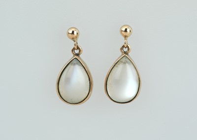 Lot 605 - A Pair of 9 ct Moonstone Teardrop Earrings