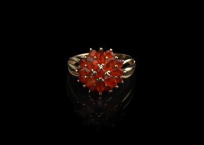 Lot 610 - 9 ct Gold Fire Opal Cluster Ring