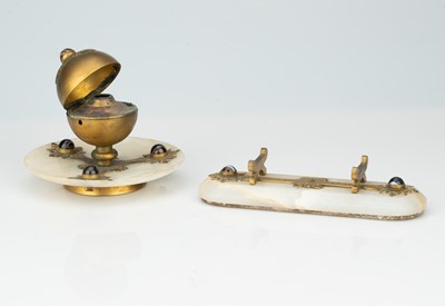 Lot 493 - Victorian alabaster and gilt metal mounted desk set