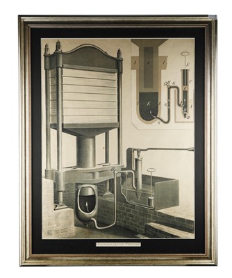 Lot 682 - A Large Framed Lithograph of a Hydraulic Press