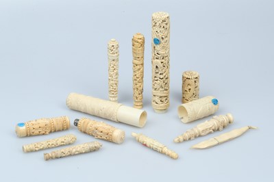 Lot 489 - A Collection of 19th Century Chinese Ivory Needlecases