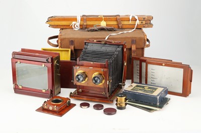 Lot 354 - A Thornton Pickard Ruby Stereo Mahogany & Brass Folding Camera Outfit