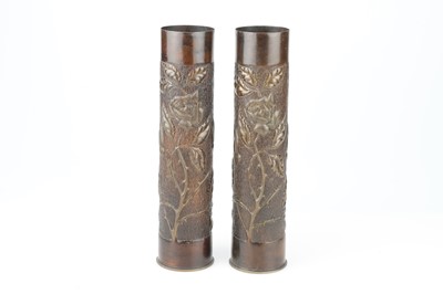 Lot 286 - A Pair of Trench Art Shell Vases