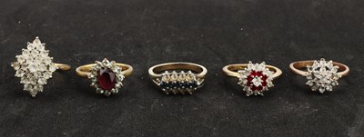 Lot 124 - A Group of Five Costume Dress Rings