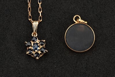 Lot 133 - A 9 ct Gold Sapphire Daisy Cluster Pandant on Chain