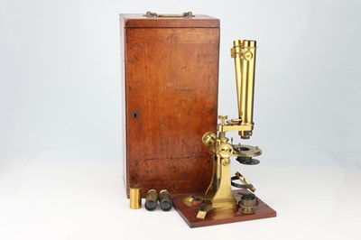 Lot 313 - A Large Lacquered Brass Microscope By James How & Co