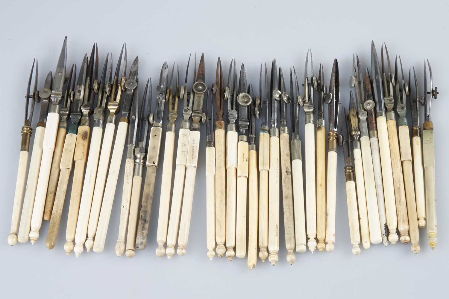Lot 296 - A Quantity of Ivory Drawing Instruments,