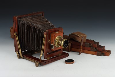 Lot 608 - Brass & Mahogany Halfplate Field Camera