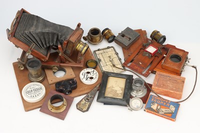 Lot 469 - A Selection of Early Mahogany & Brass Camera Accessories