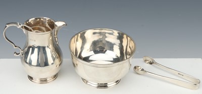 Lot 69 - A George V Silver Sugar Bowl, Milk Jug, and Tongs