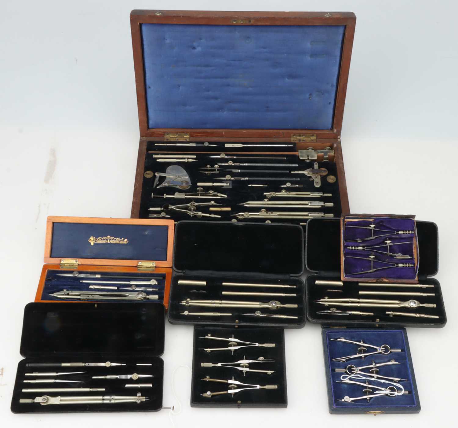 Lot 282 - Eight Cased Sets of Drawing Instruments,