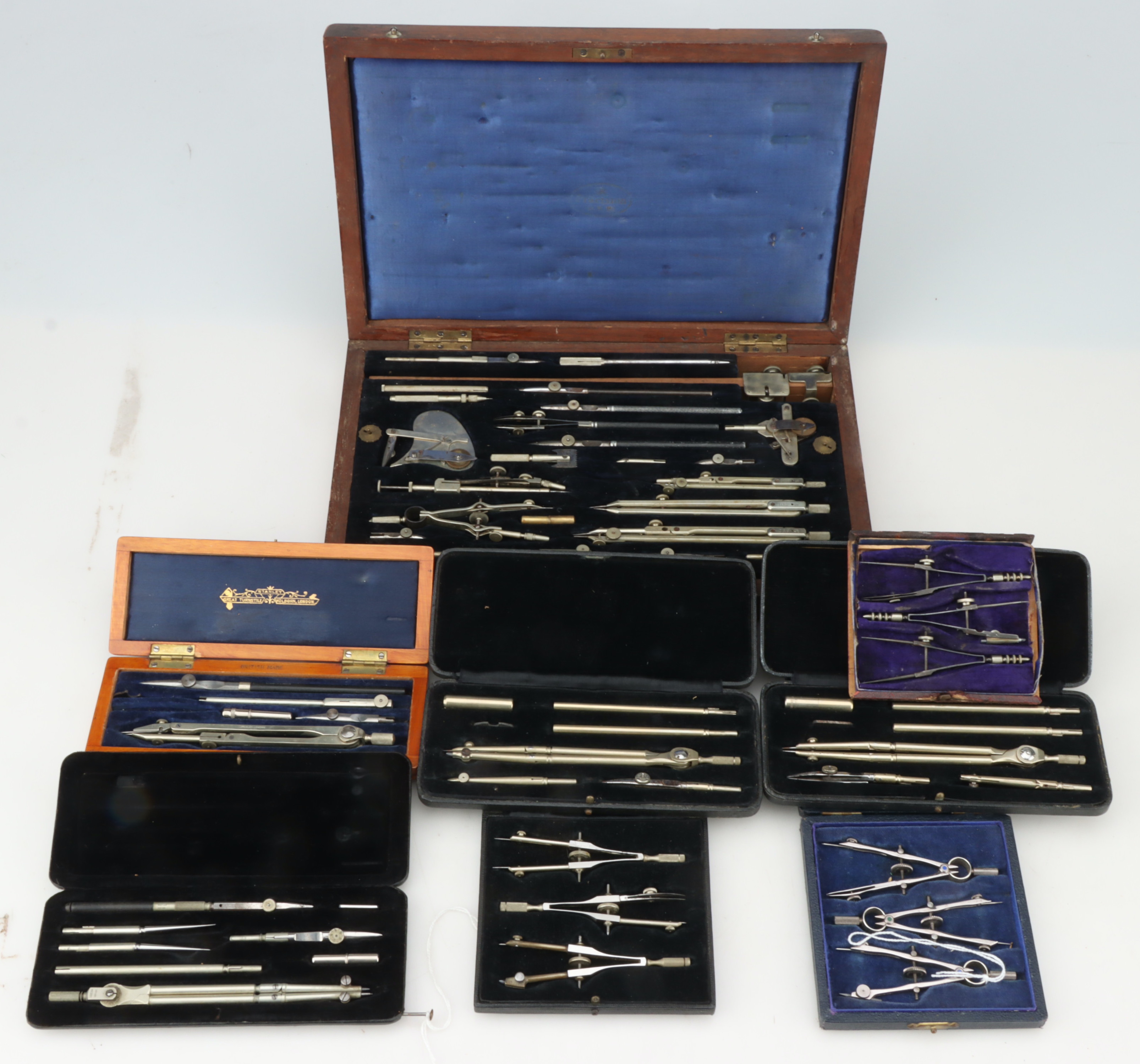 Lot 282 - Eight Cased Sets of Drawing Instruments,