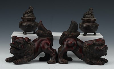 Lot 34 - A Pair of Chinese Dogs of Fo Root Carvings