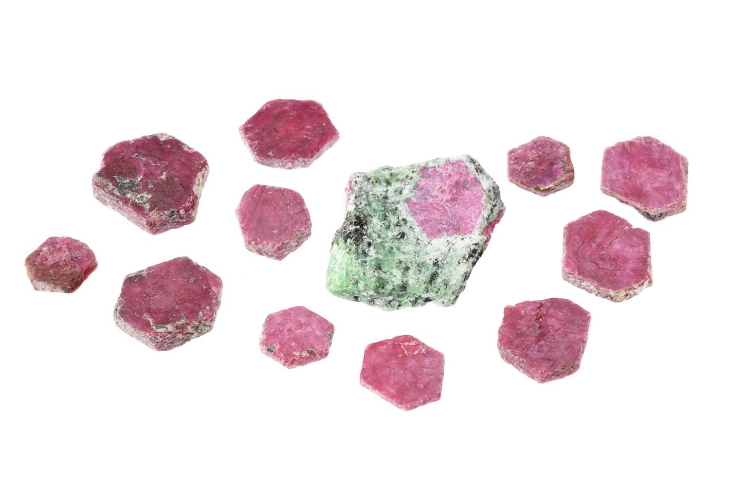 Exagonal Ruby Cub Lot 181 - Eleven Hexagonal Ruby Crystals,