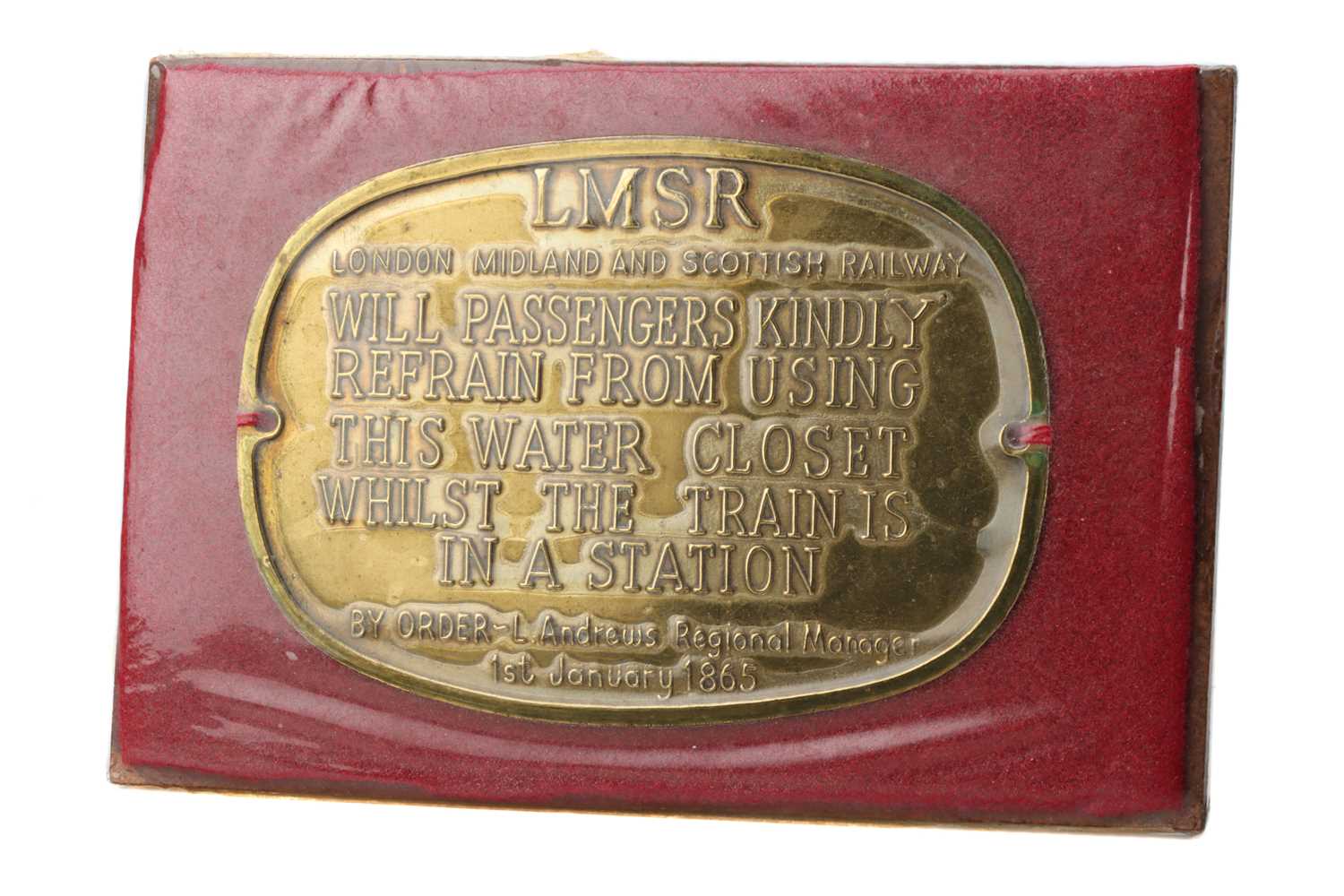Lot 82 - A Vintage Brass LMSR Plaque,