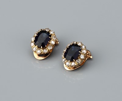 Lot 144 - A Pair of Substantial Sapphire and Diamond Cluster Earrings