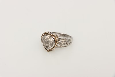 Lot 216 - A Silver and Diamond Heart Shaped Dress Ring