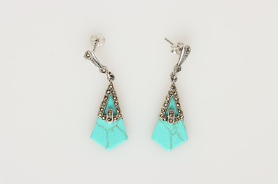 Lot 212 - A pair of Art Deco Style Turquoise Drop Earrings