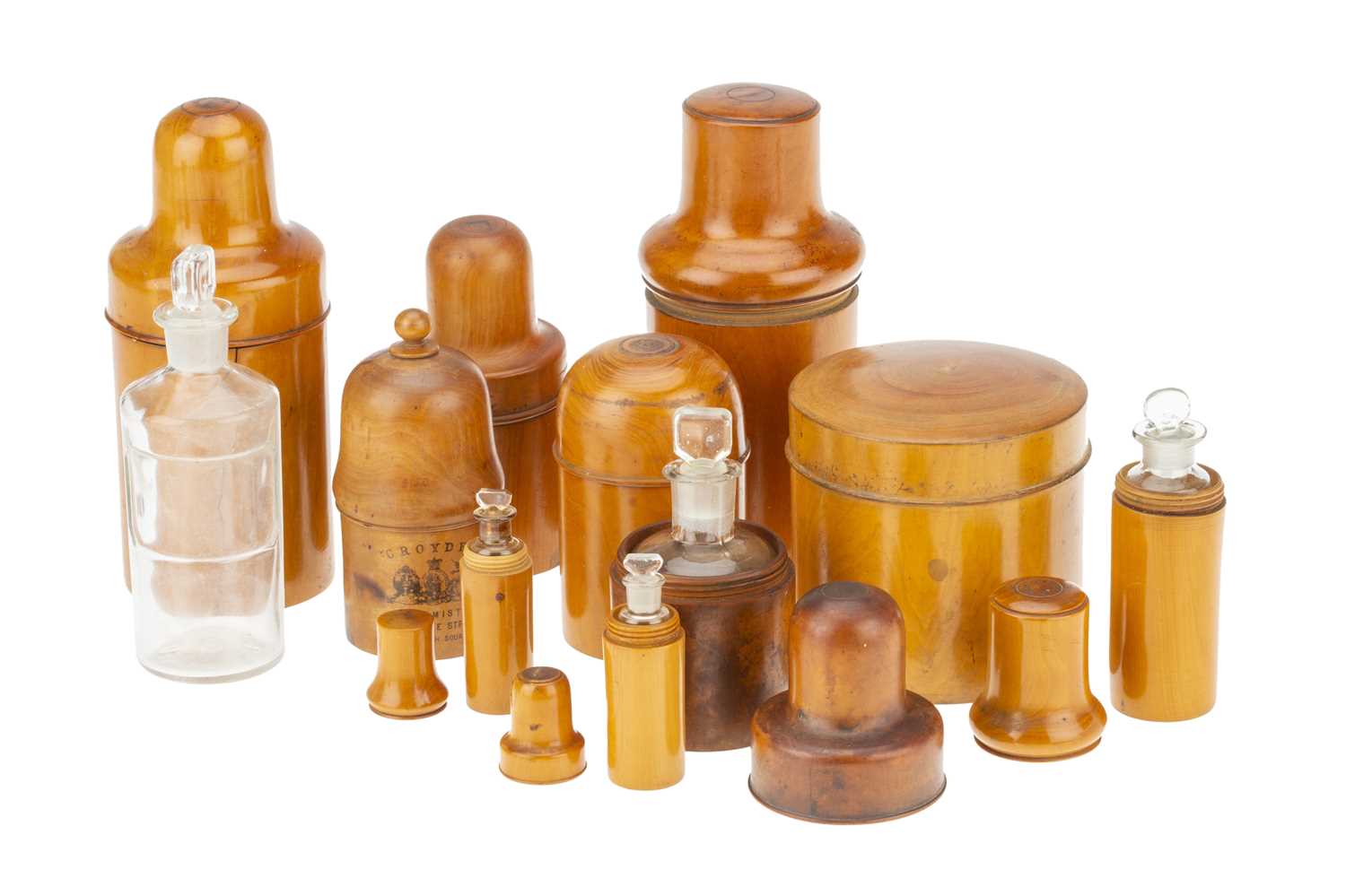Lot 35 - A Collection of 10 Boxwood Bottle Containers