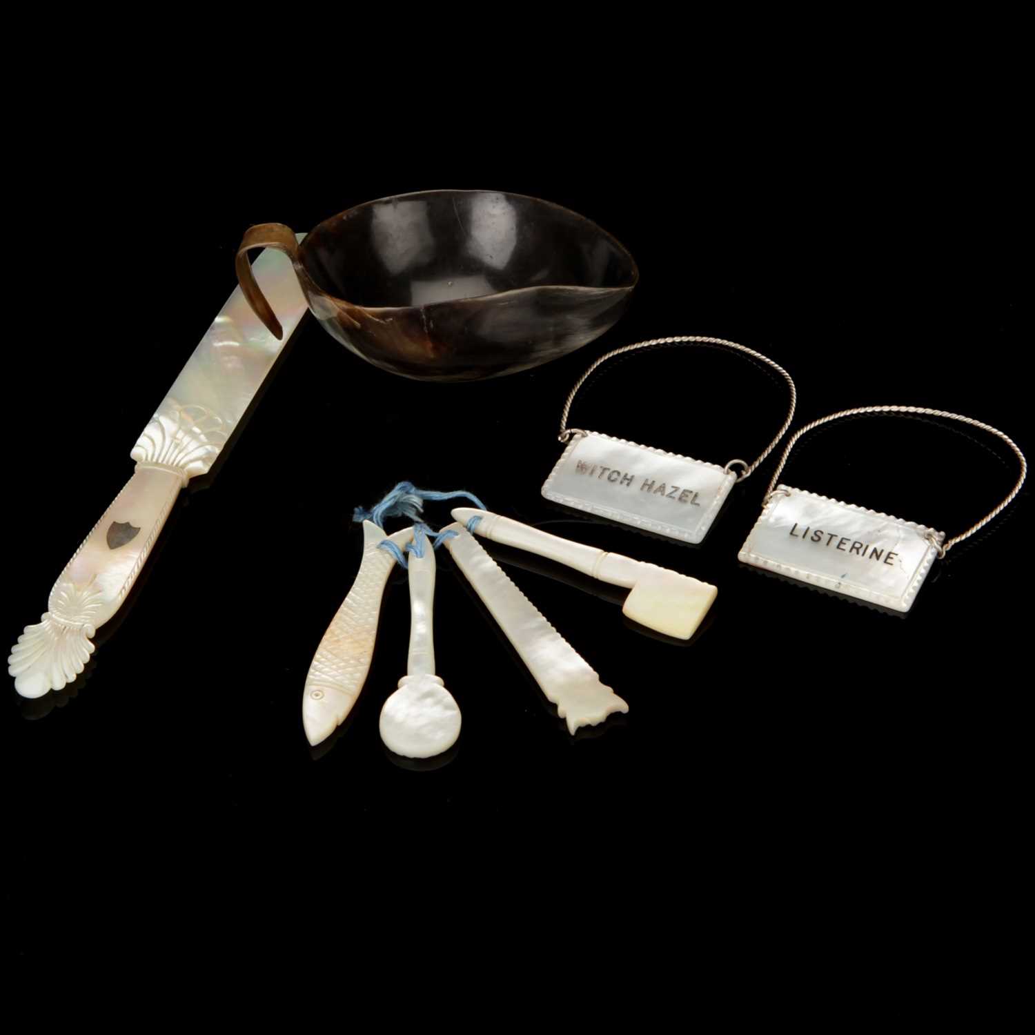 Lot 50 - A Pap Boat in Horn & Mother of Pearl Items