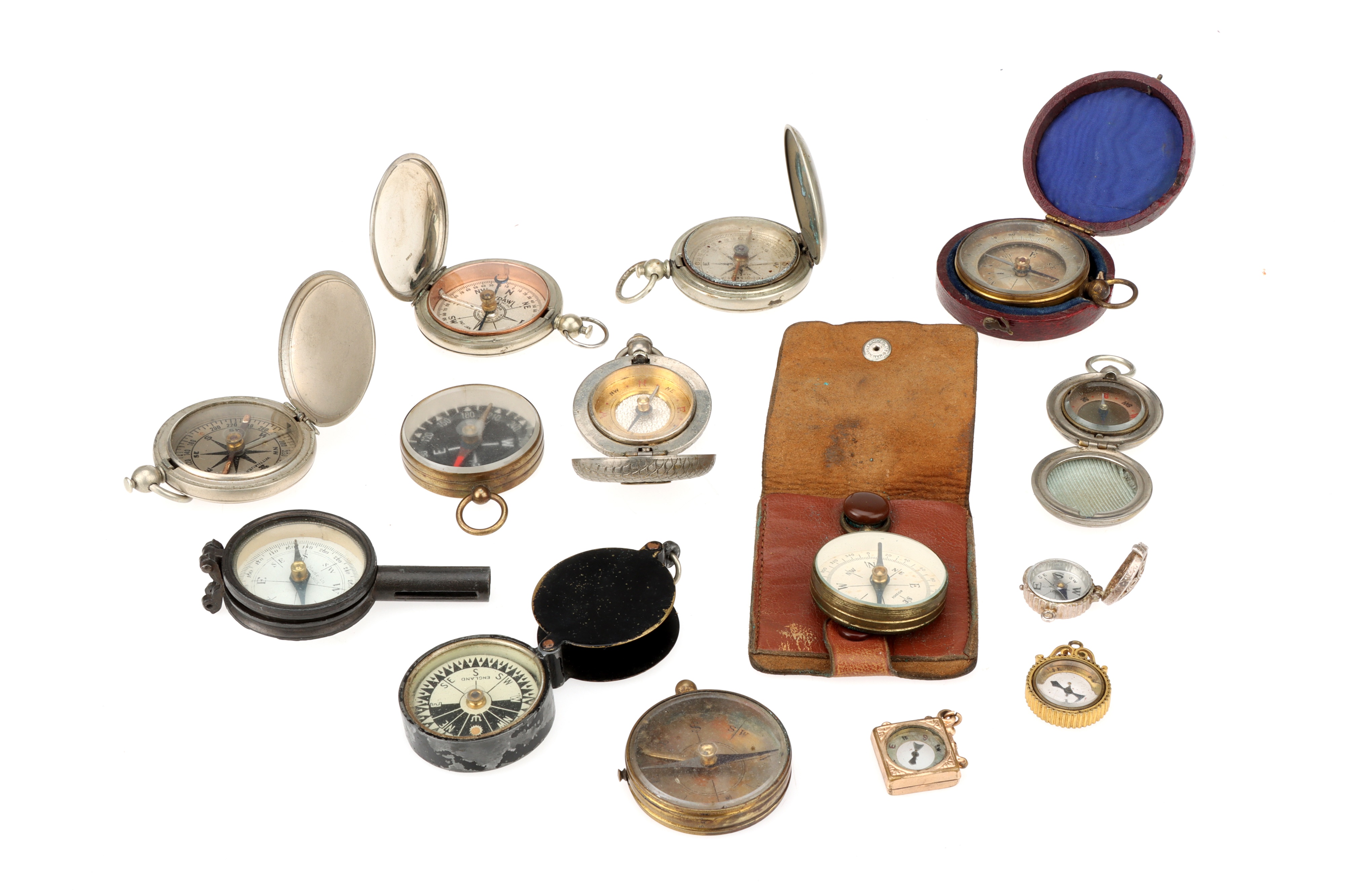 Lot 104 - A Collection of Vintage Pocket Compasses,