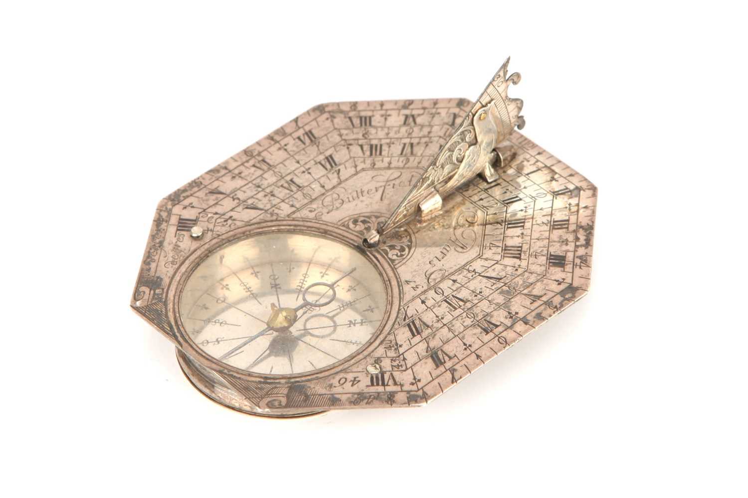 Lot 39 - A Rare Five-scale Silver Pocket Sundial by Michael Butterfield
