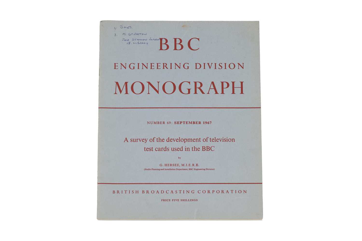 Lot 95 - A BBC Engineering Division Test Card Monograph