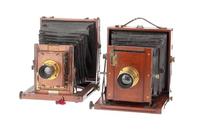 Lot 662 - Two Half Plate Folding Mahogany & Brass Cameras