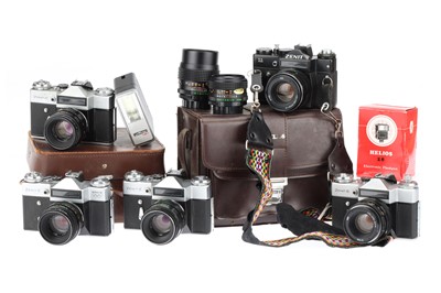 Lot 378 - A Selection of Five Zenit 35mm SLR Cameras