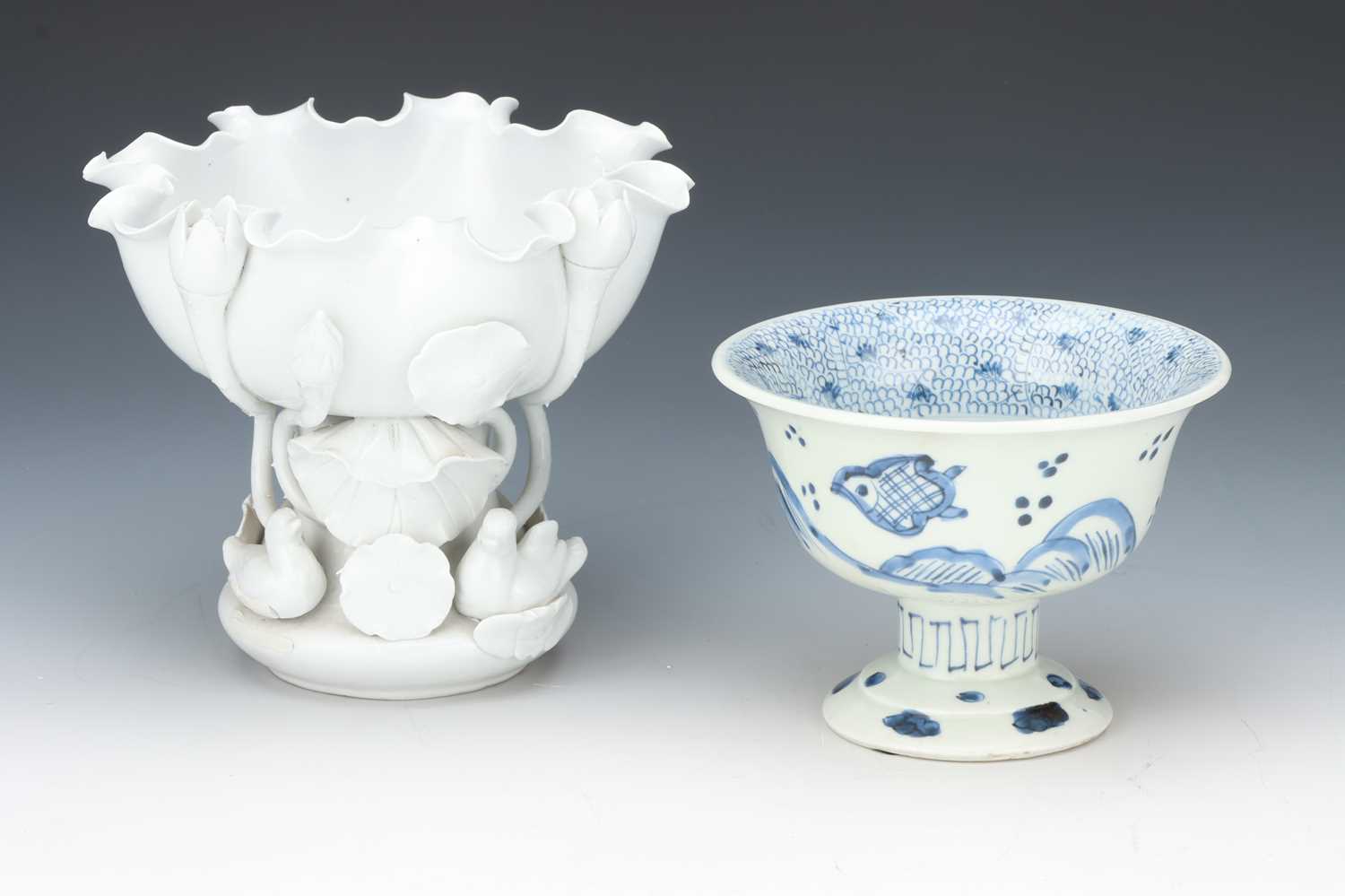 Lot 156 - A Chinese Porcelain Thickly Potted Stem Cup