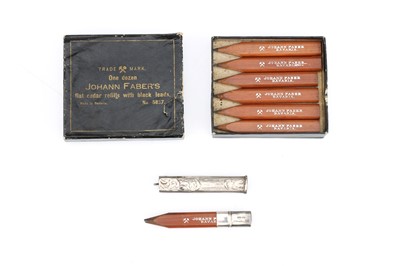 Lot 925 - A Box of Johann Faber's Flat Cedar Refills Pencils & Silver Plated Holder