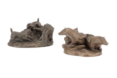 Lot 827 - NIGHTINGALE, Hilary & Doug, Two Cold Cast Bronze Dioramas of British Wildlife