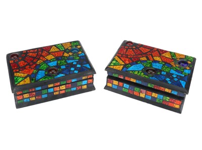 Lot 928 - Two Mosaic & Wood Trinket Boxes