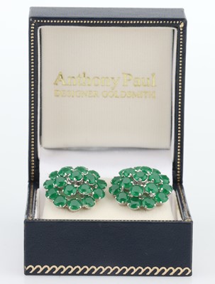 Lot 31 - A Pair of Silver Mounted Jade Cluster Earrings