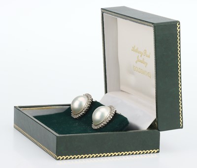 Lot 46 - A Pair of 18 ct White Gold Large Pearl Earrings