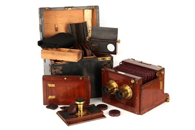 Lot 1316 - A J. H. Dallmeyer 4½ x 7¼" Stereo Transitional Wet Plate Mahogany Tailboard Camera Outfit