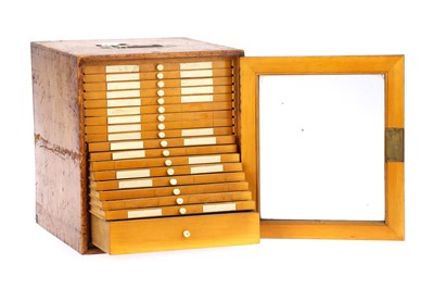 Lot 710 - A Large Pine Microscope Slide Cabinet, With Slides