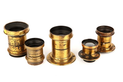 Lot 1371 - Five Brass Bound Rapid Rectalinear Lenses