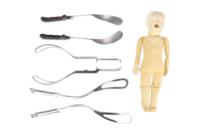 Lot 196 - An Obstetrics Dummy Baby, and Various Forceps