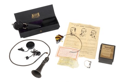 Lot 175 - Ear Trumpets,  Hearing Aid and Stethoscope
