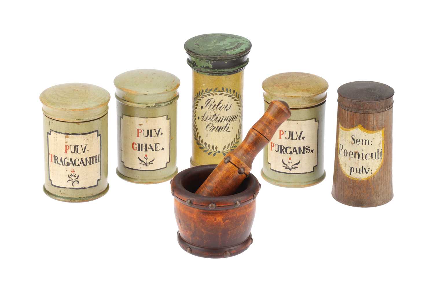 Lot 35 - Five German Wooden Apothecary Jars