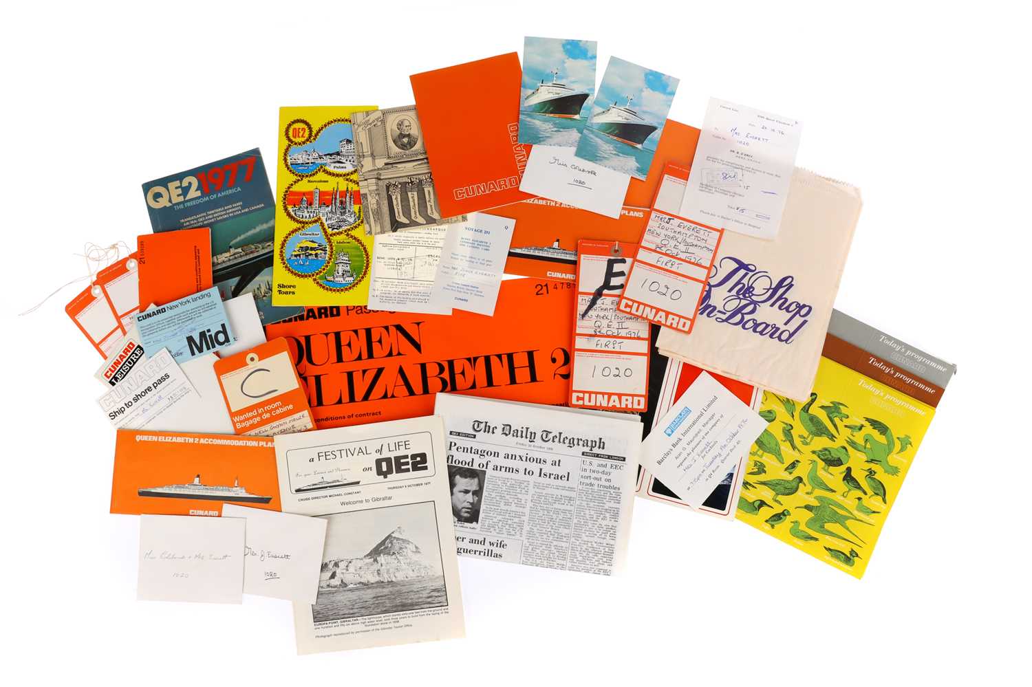 Lot 917 - A Good Selection of Cunard Queen Elizabeth 2 Shipping Ephemera