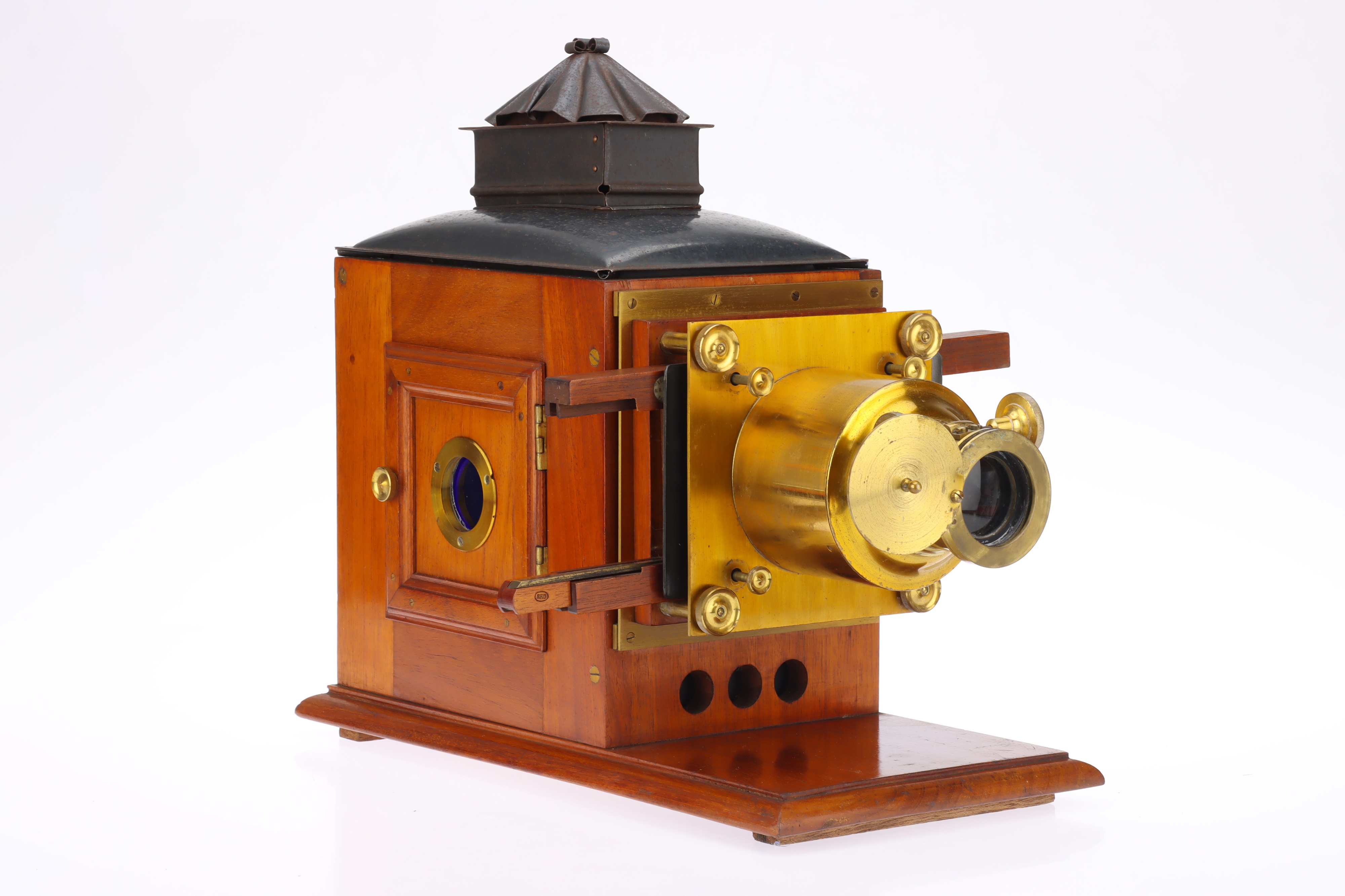 Lot 36 - A Brass & Mahogany Victorian Magic Lantern,