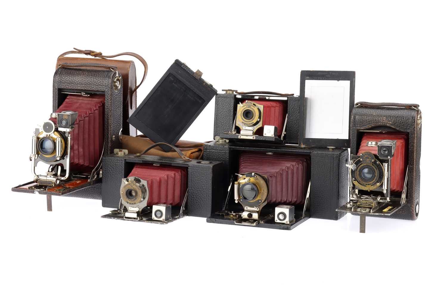 Lot 483 - A Selection of Red Bellows Kodak Folding Cameras